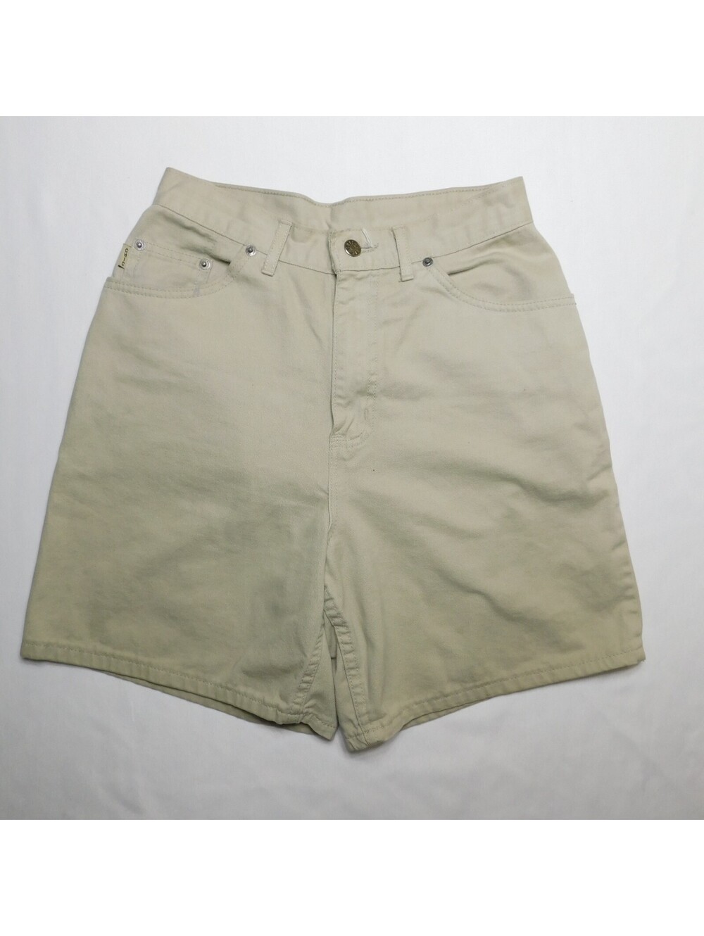 Vintage Chic Womens Denim Shorts High Waisted Khaki Beige Mom Shorts 5 In Inseam